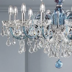 Lampadario 18 Luci in Vetro Veneziano e Metallo Stile Classico - Fiorentino