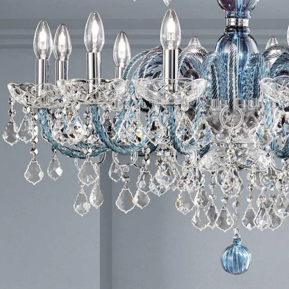 Lampadario 18 Luci in Vetro Veneziano e Metallo Stile Classico - Fiorentino