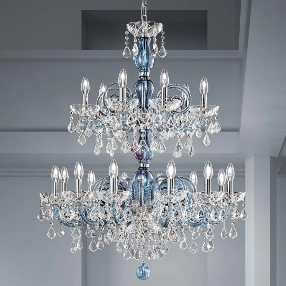 Lampadario 18 Luci in Vetro Veneziano e Metallo Stile Classico - Fiorentino