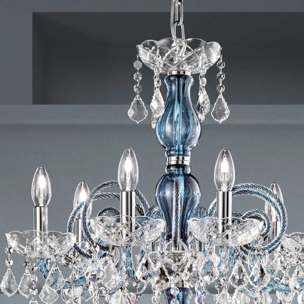 Lampadario 18 Luci in Vetro Veneziano e Metallo Stile Classico - Fiorentino