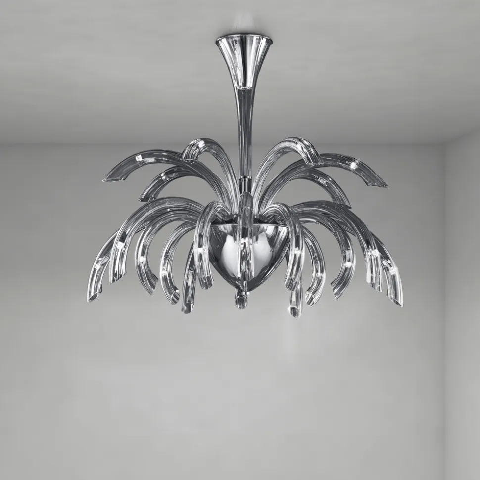 Lampadario 15 Luci in Vetro Veneziano e Metallo Cromo Made in Italy - Jason