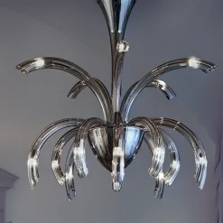 Lampadario 15 Luci in Vetro Veneziano e Metallo Cromo Made in Italy - Jason