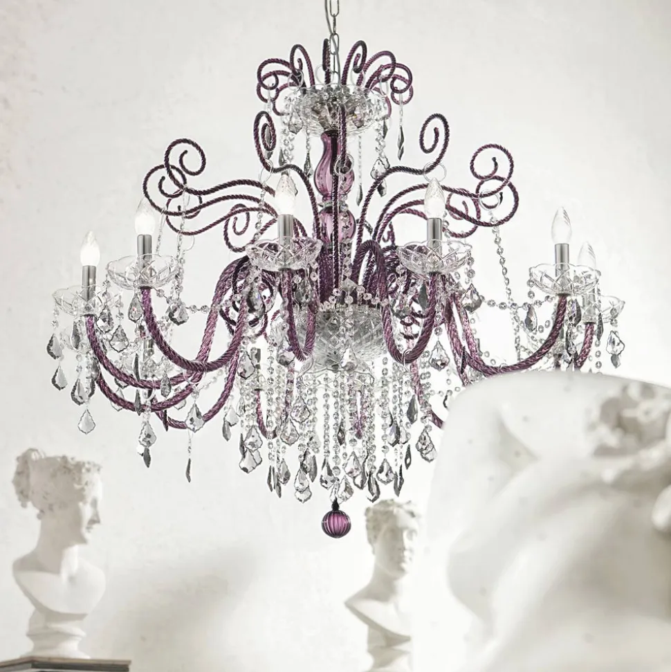 Lampadario 12 Luci in Vetro Veneziano Ametista Made in Italy - Fiorentino