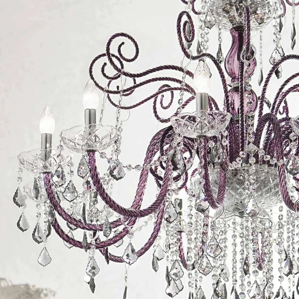 Lampadario 12 Luci in Vetro Veneziano Ametista Made in Italy - Fiorentino