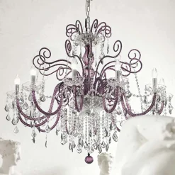Lampadario 12 Luci in Vetro Veneziano Ametista Made in Italy - Fiorentino