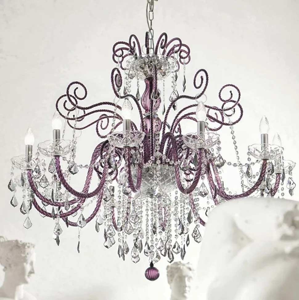 Lampadario 12 Luci in Vetro Veneziano Ametista Made in Italy - Fiorentino