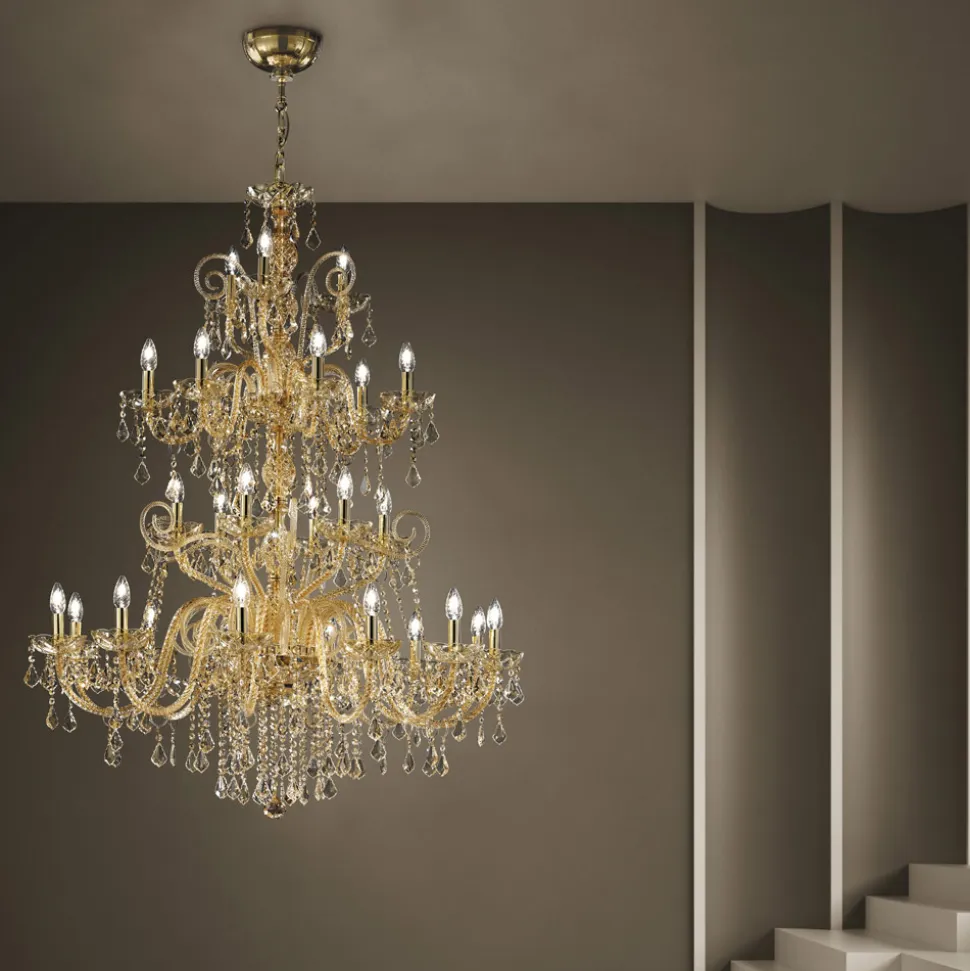 Lampadario 27 Luci in Vetro Veneziano Fatto a Mano in Italia - Fiorentino