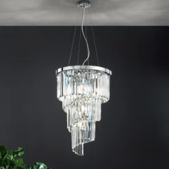 Lampadario Lusso Classico in Metallo Cromato e Cristallo Molato - Lambert