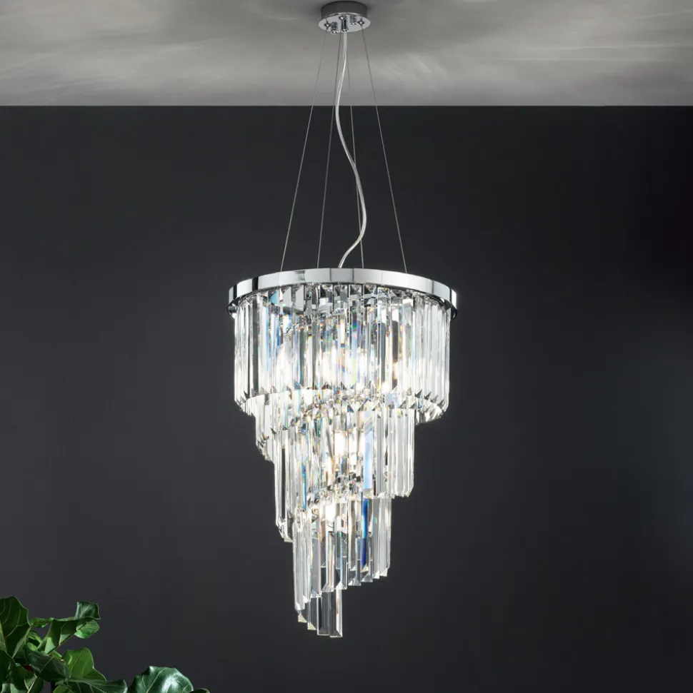Lampadario Lusso Classico in Metallo Cromato e Cristallo Molato - Lambert
