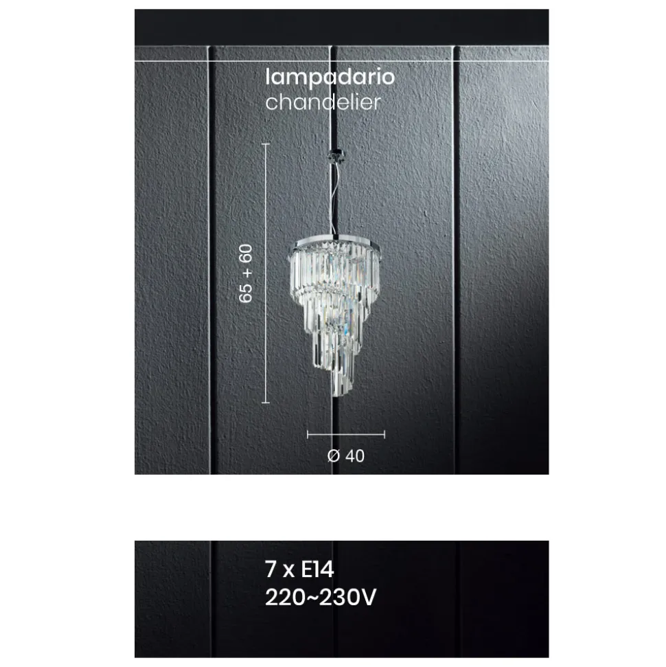 Lampadario Lusso Classico in Metallo Cromato e Cristallo Molato - Lambert
