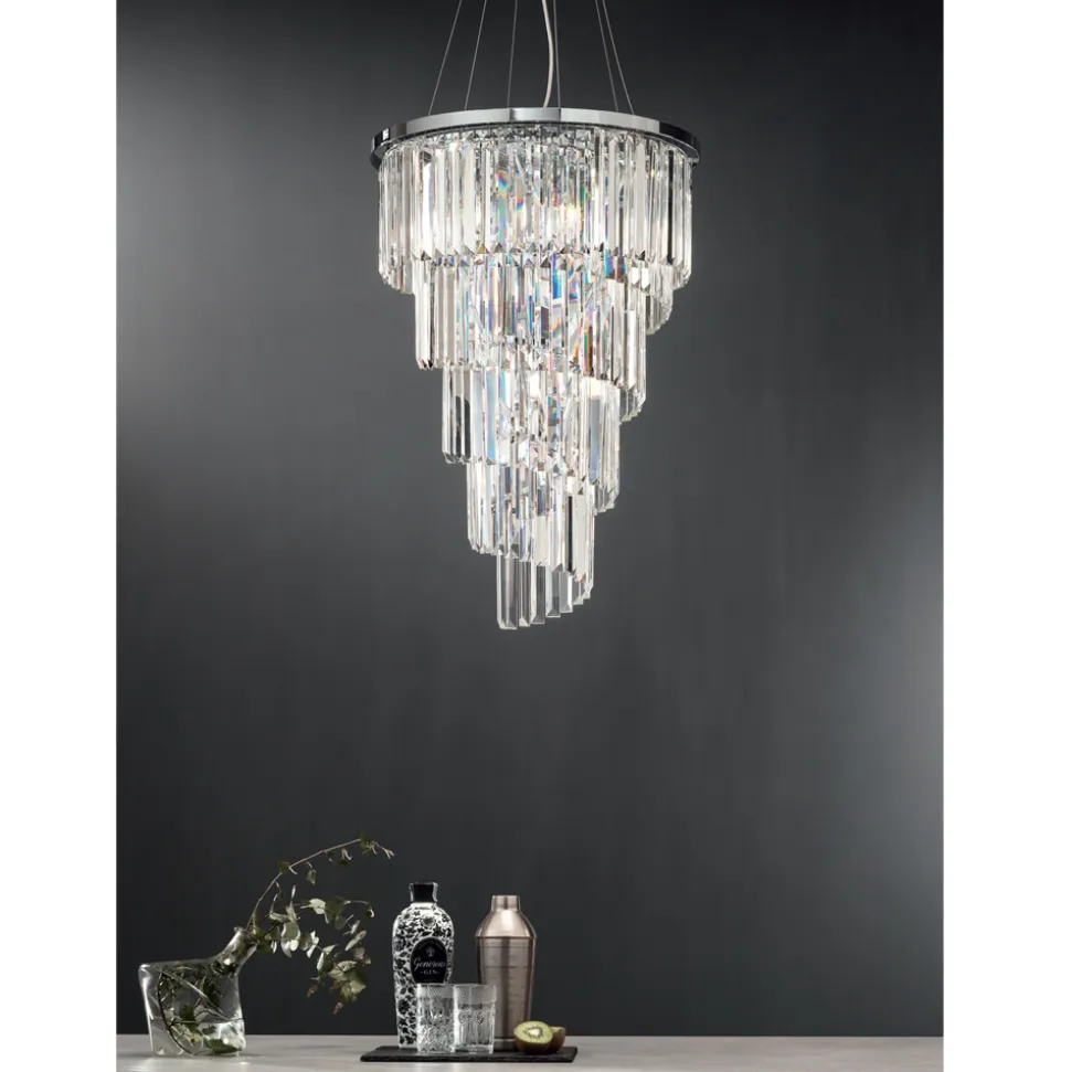 Lampadario Lusso Classico in Metallo Cromato e Cristallo Molato - Lambert