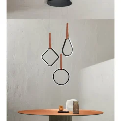 Lampadario Moderno con Forme Geometriche in Metallo e Ecopelle - Cipresso