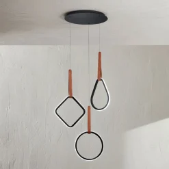 Lampadario Moderno con Forme Geometriche in Metallo e Ecopelle - Cipresso