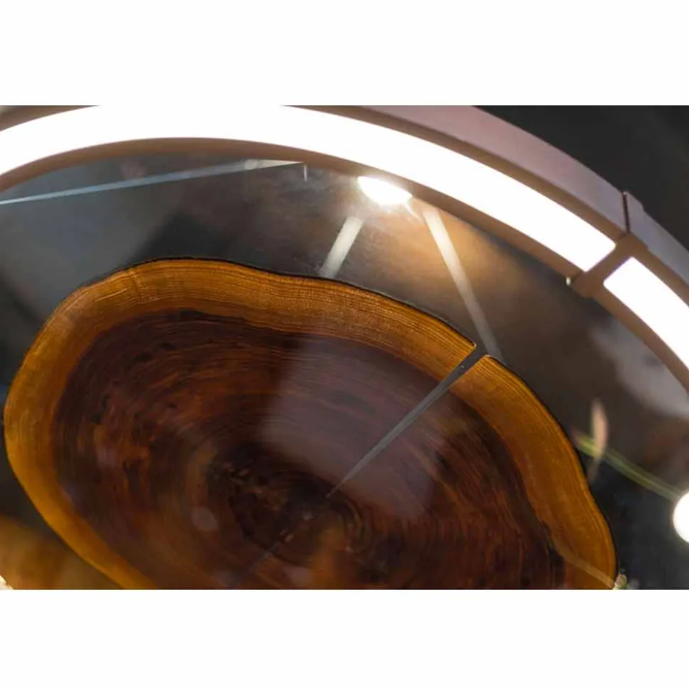 Lampadario Moderno in Acciaio e Vetro con Inserto in Legno Made in Italy - Seul