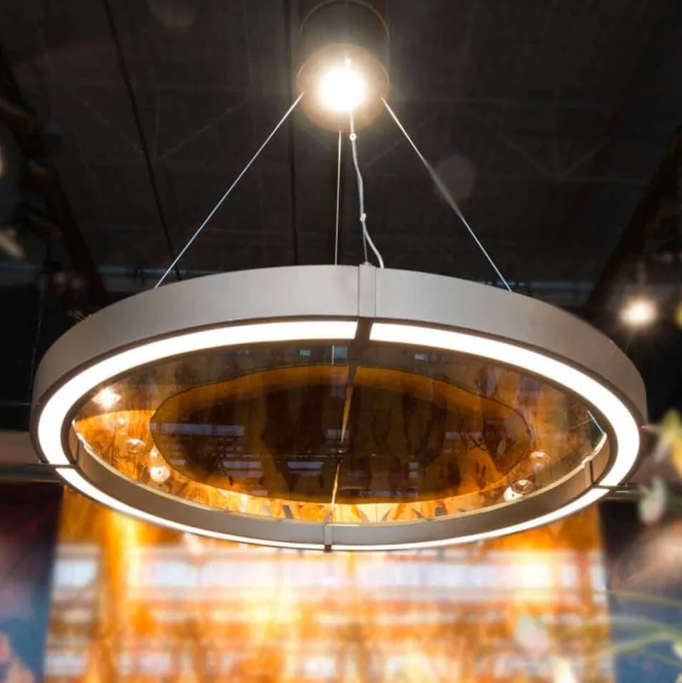 Lampadario Moderno in Acciaio e Vetro con Inserto in Legno Made in Italy - Seul