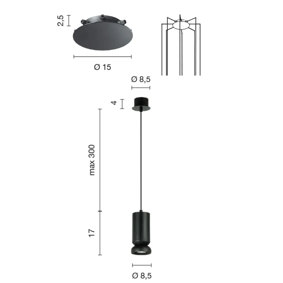 Lampadario Moderno in Alluminio Verniciato a Polvere e Cavo Regolabile - Buxus