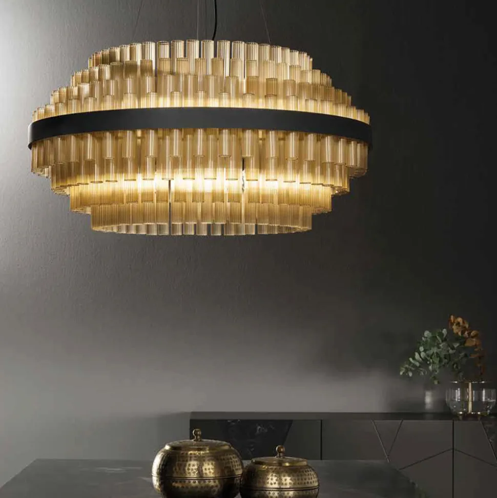 Lampadario Moderno Vetro Soffiato e Metallo Artigianato Italiano - Maesta