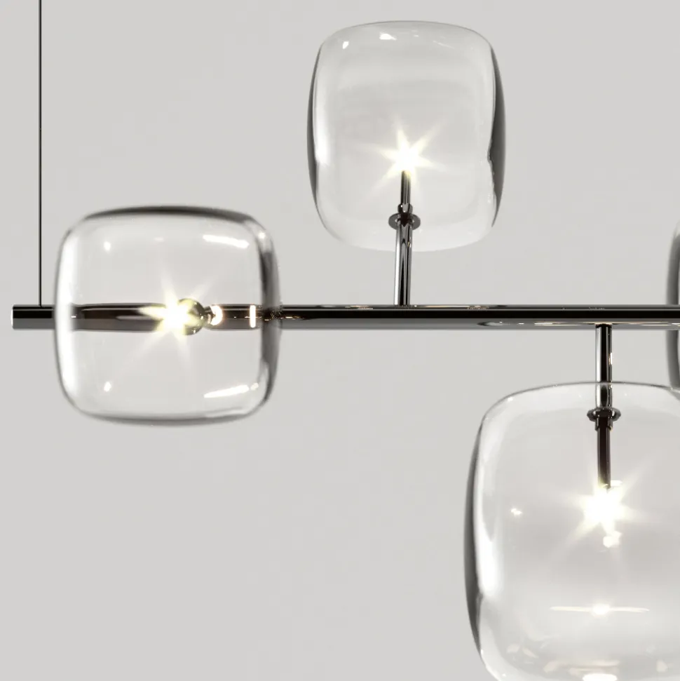 Lampadario Orizzontale in Metallo e Vetro Pyrex Trasparente - Iperspazio