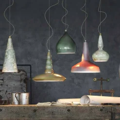 Lampadario retrò a sospensione artigianale in ceramica Ferroluce