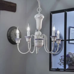 Lampadario Salotto a 5 Luci in Ceramica Dipinta a Mano e Ottone - Sanremo