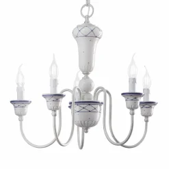 Lampadario Salotto a  5 Luci in Ceramica Dipinta a Mano e Ottone - Sanremo