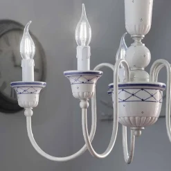 Lampadario Salotto a  5 Luci in Ceramica Dipinta a Mano e Ottone - Sanremo