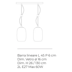 Lampadario Sospeso a Due Lumi in Vetro Soffiato a Mano Made in Italy - Soffio
