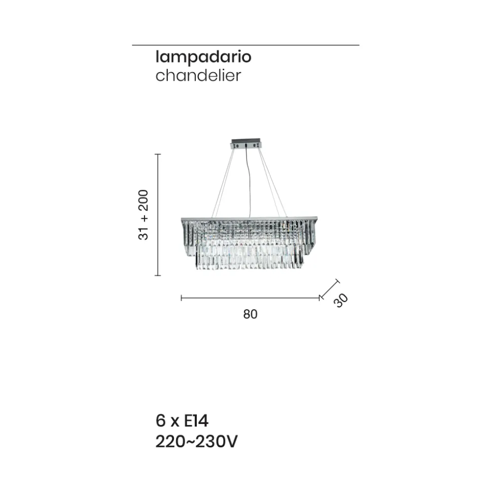 Lampadario Sospeso Classico Metallo e Cristallo Molato di Lusso - Mirielle