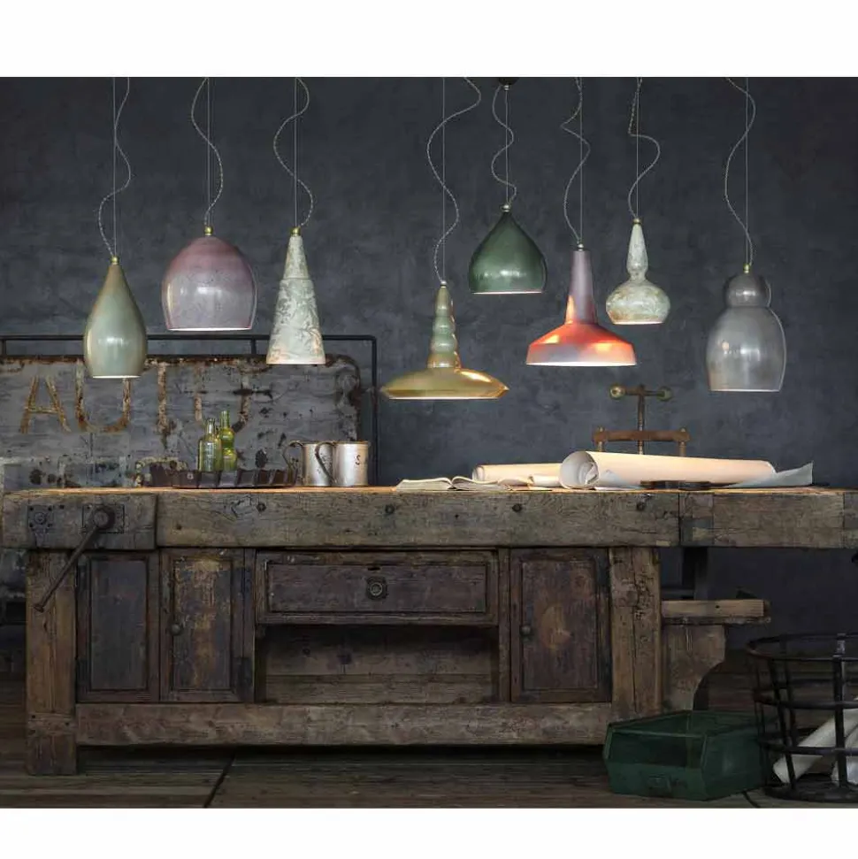Lampadario sospeso in stile retrò in ceramica Ferroluce