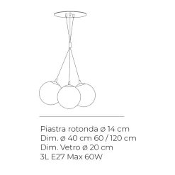 Lampadario Sospeso Tre Lumi in Vetro Incamiciato Made in Italy - Althea