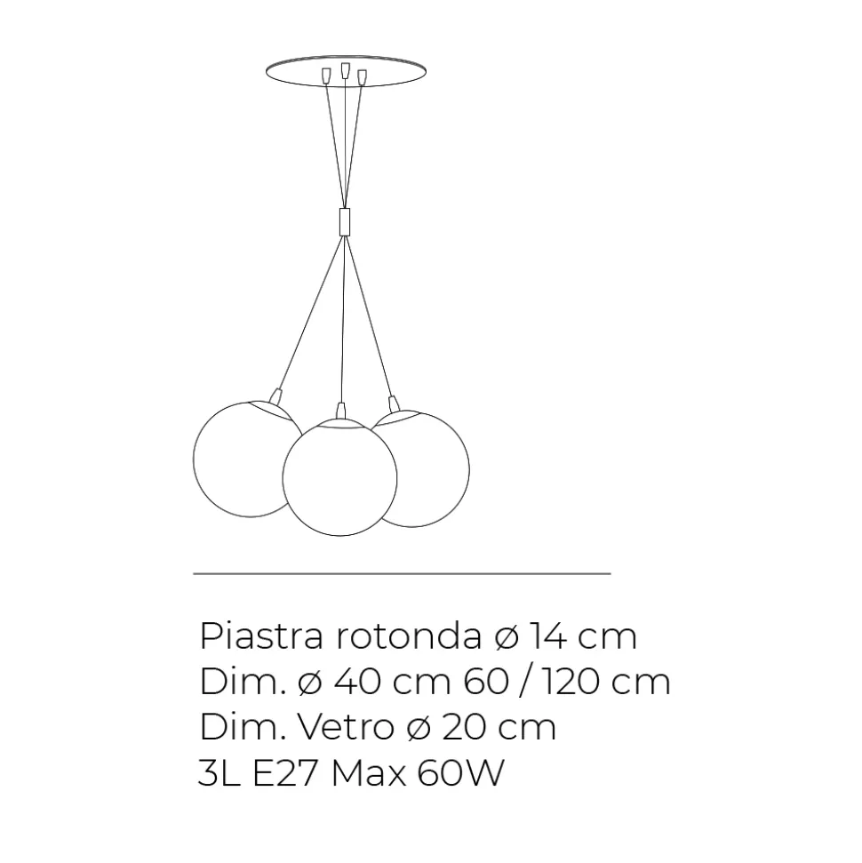 Lampadario Sospeso Tre Lumi in Vetro Incamiciato Made in Italy - Althea