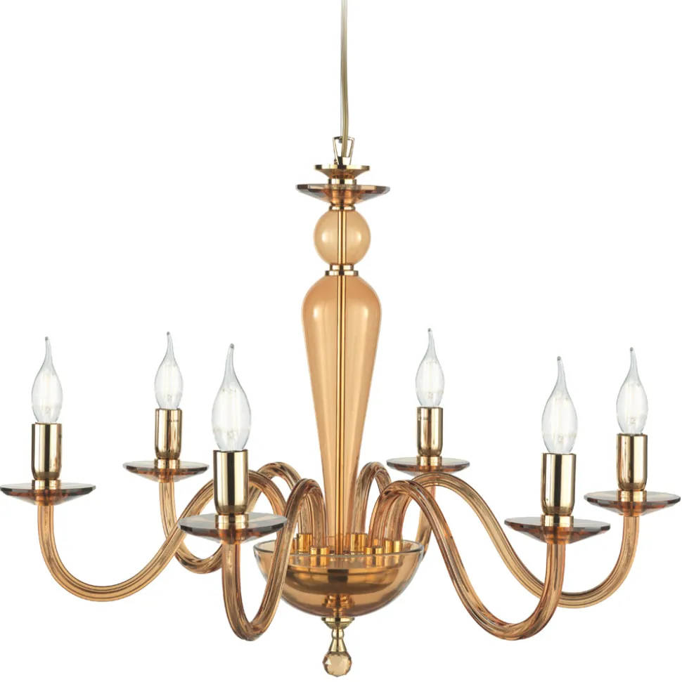 Lampadario Stile Classico 6 Luci in Vetro e Metallo Made in Italy - Oliver