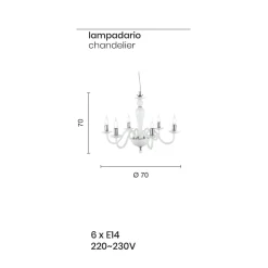Lampadario Stile Classico 6 Luci in Vetro e Metallo Made in Italy - Oliver