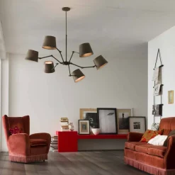 Lampadario stile industriale in ferro e ottone Reporter Il Fanale