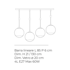 Lampadario su Barra Lineare Quattro Lumi in Vetro Bianco Made in Italy - Isotta