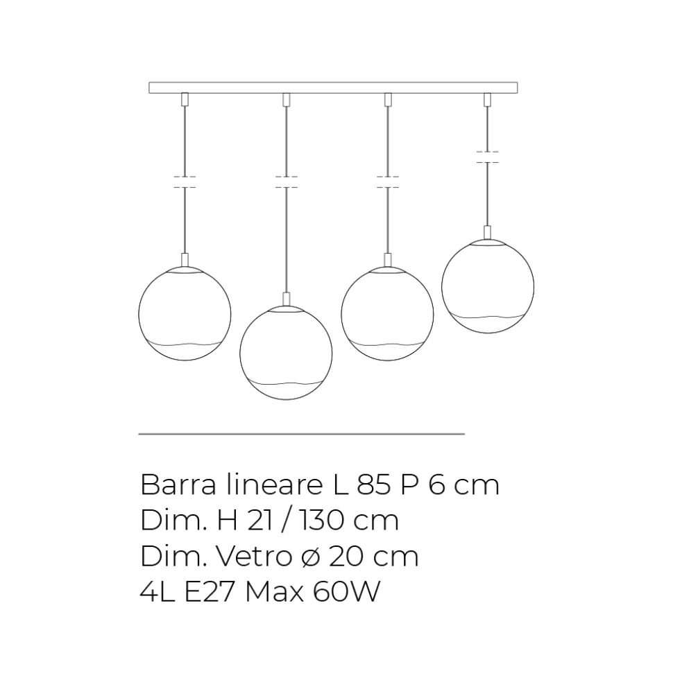 Lampadario su Barra Lineare Quattro Lumi in Vetro Bianco Made in Italy - Isotta