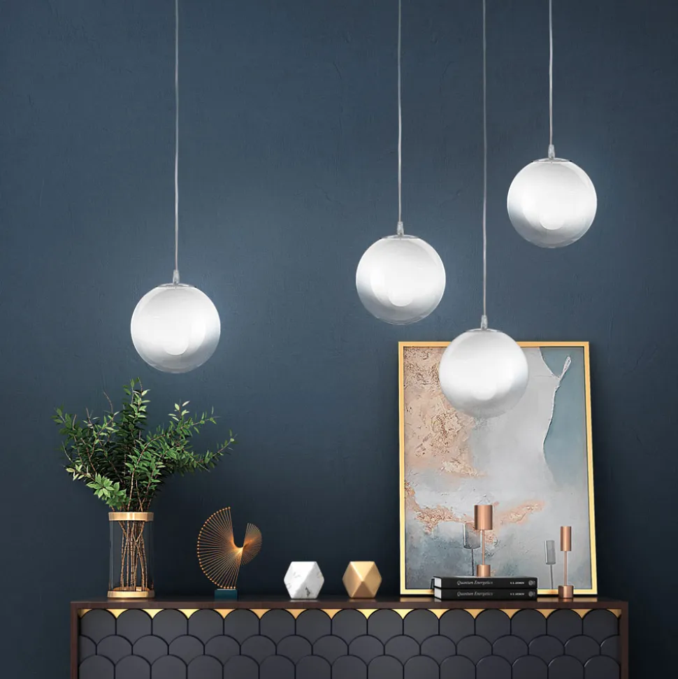 Lampadario su Barra Lineare Quattro Lumi in Vetro Bianco Made in Italy - Isotta