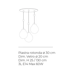 Lampadario su Base Rotonda a Tre Lumi in Vetro Incamiciato Made in Italy - Iride