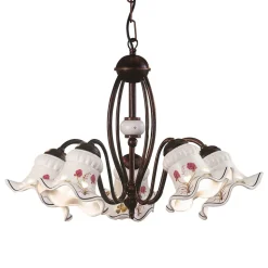 Lampadario Vintage 3 o 5 Luci in Ferro e Ceramica Decorata a Mano - Chieti