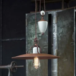 Lampada saliscendi artigianale in ceramica e metallo Kristen Ferroluce