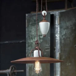 Lampada saliscendi artigianale in ceramica e metallo Kristen Ferroluce