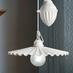 Lampada Saliscendi a Sospensione in Ceramica Plissettata Lucida - Laquila
