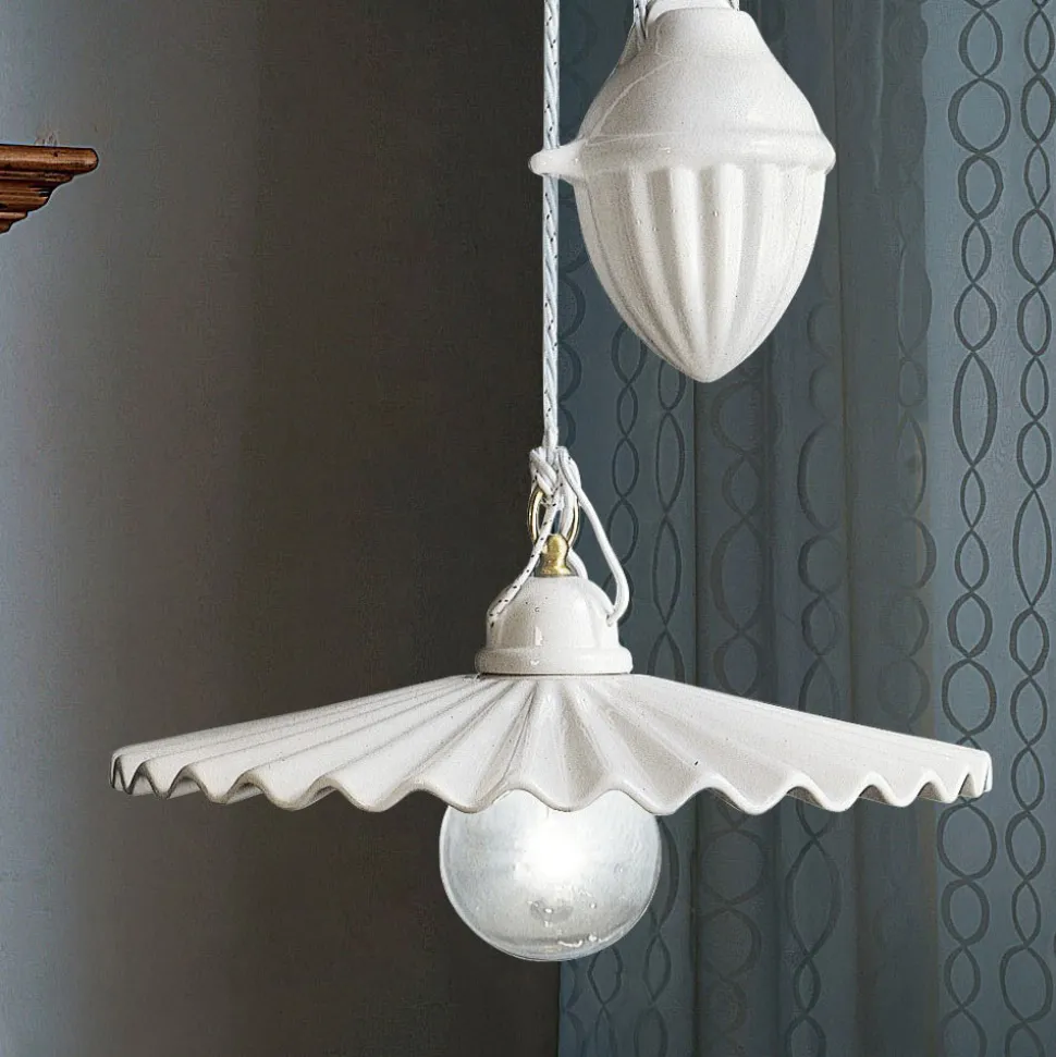 Lampada Saliscendi a Sospensione in Ceramica Plissettata Lucida - Laquila