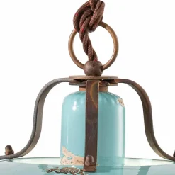 Lampada saliscendi country in metallo e ceramica Evelyn artigianale