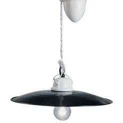 Lampada Saliscendi Sospesa in Ceramica Bianca e Metallo Nero - Potenza