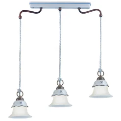 Lampada Sospensione a 3 Luci Vintage in Ferro, Vetro e Ceramica - Ferrara
