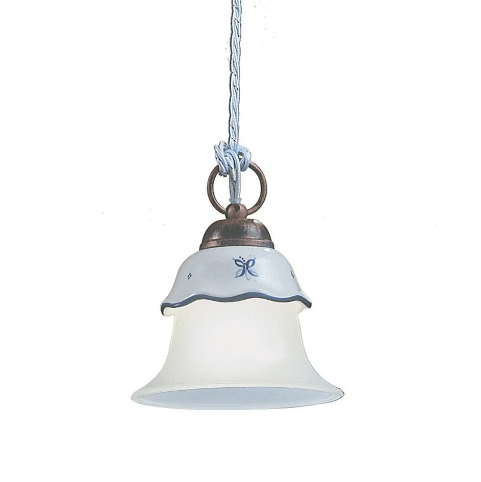 Lampada Sospensione a 3 Luci Vintage in Ferro, Vetro e Ceramica - Ferrara