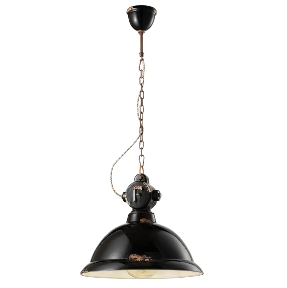Lampada Sospensione Ceramica e Ferro Artigianale e Industriale - Industrial