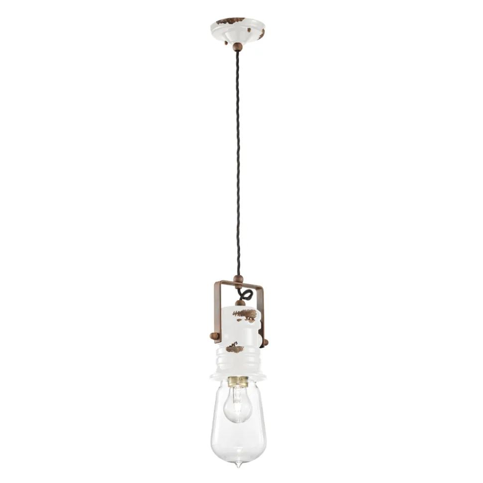 Lampada Sospensione Design Industriale in Ferro, Vetro e Ceramica - Urban