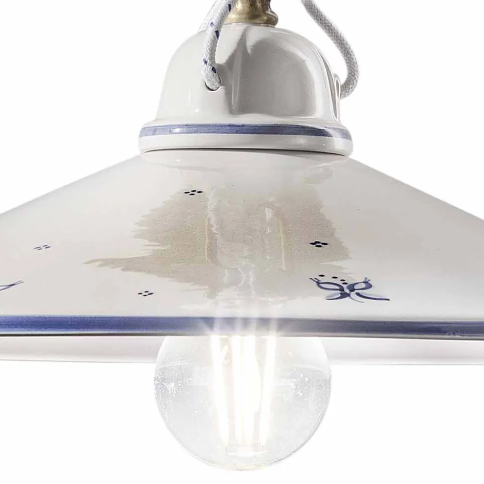 Lampada Sospensione in Ceramica Dipinta a Mano e Ferro 3 Misure - Asti